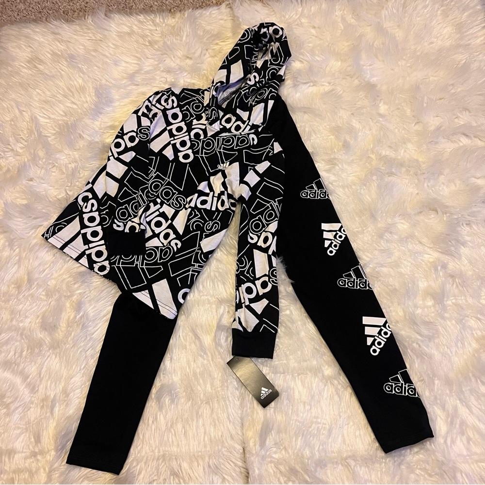 NWT Girls Size Large Adidas 2 Piece set Black & White